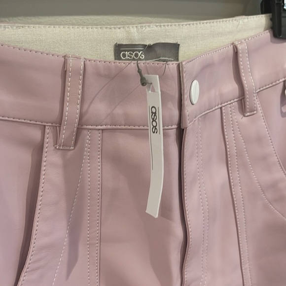 ASOS cargo wide leg fix leather pant pink cream - Picture 4 of 9